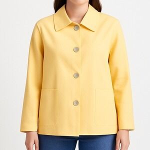Parisian Signature Womens 6 Yellow Linen Blend Button Front Basic  Blazer‎